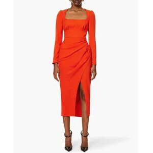 Self Portrait Red Crepe Ruched Dress US12/ UK16